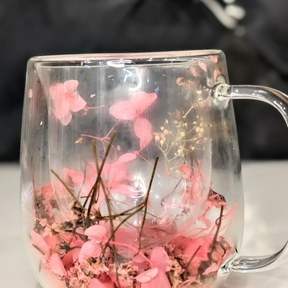 Pressed Flower Glass Mug Set Pink Blue – Aesthetic Floral Tea Cups Handmade Gift - Picture 12 of 12